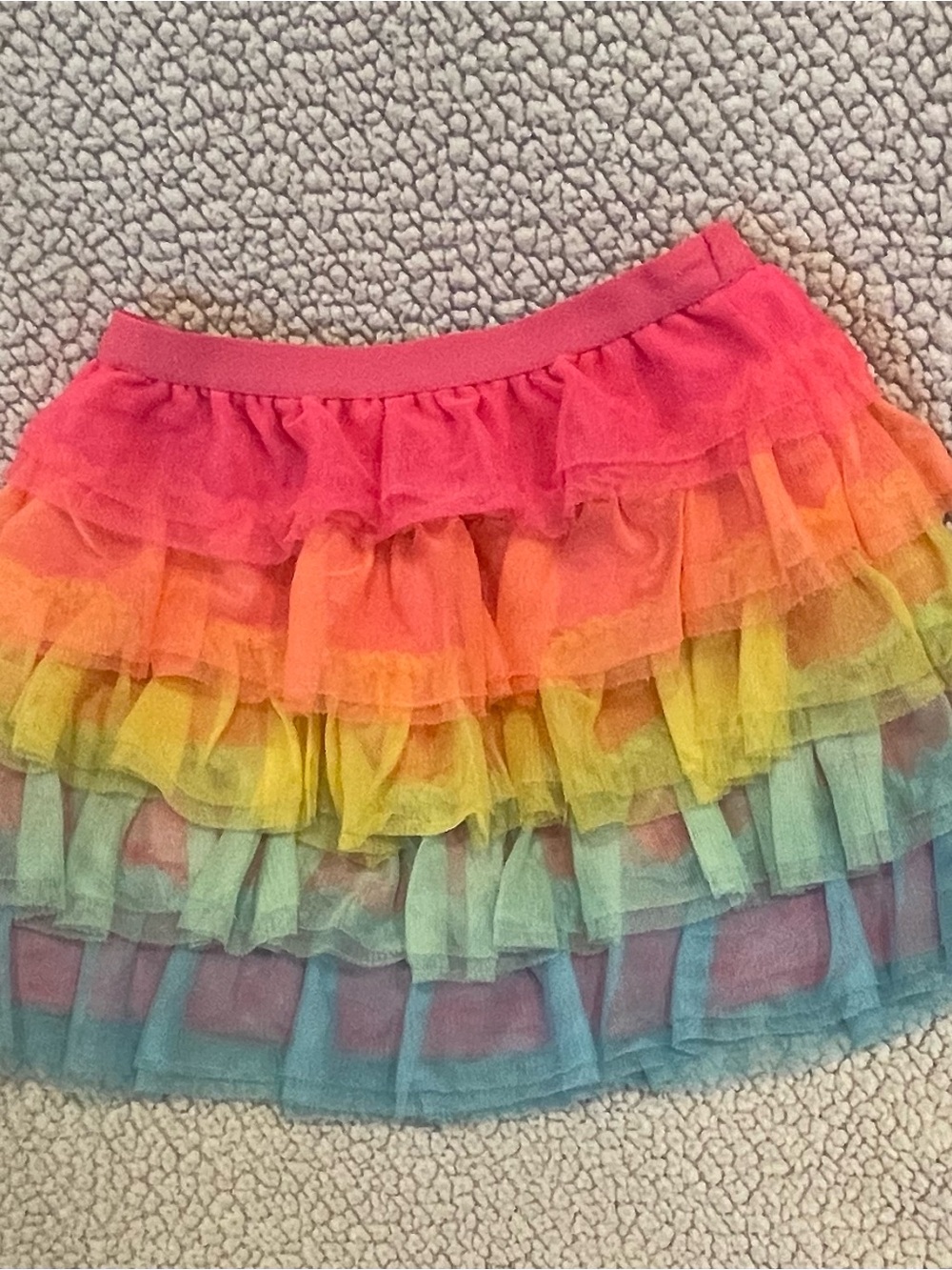 Girl Rainbow Tiered Ruffle Skirt - Pink to Blue Ombre. Size 3T